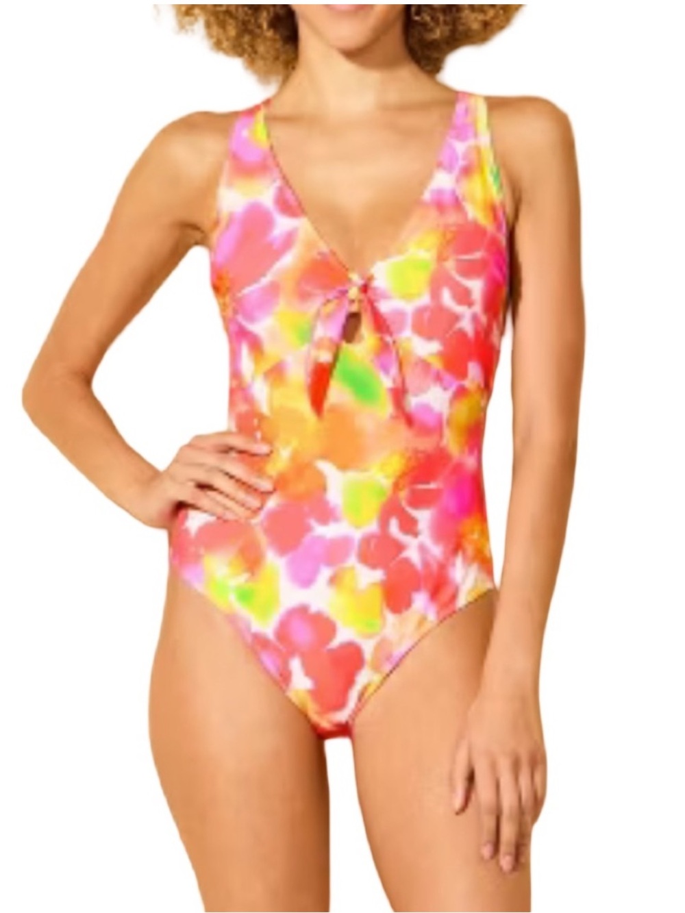 Shade & Shore Tie Front Vibrant Tie Dye One Piece Swimsuit - Extra Small NWT